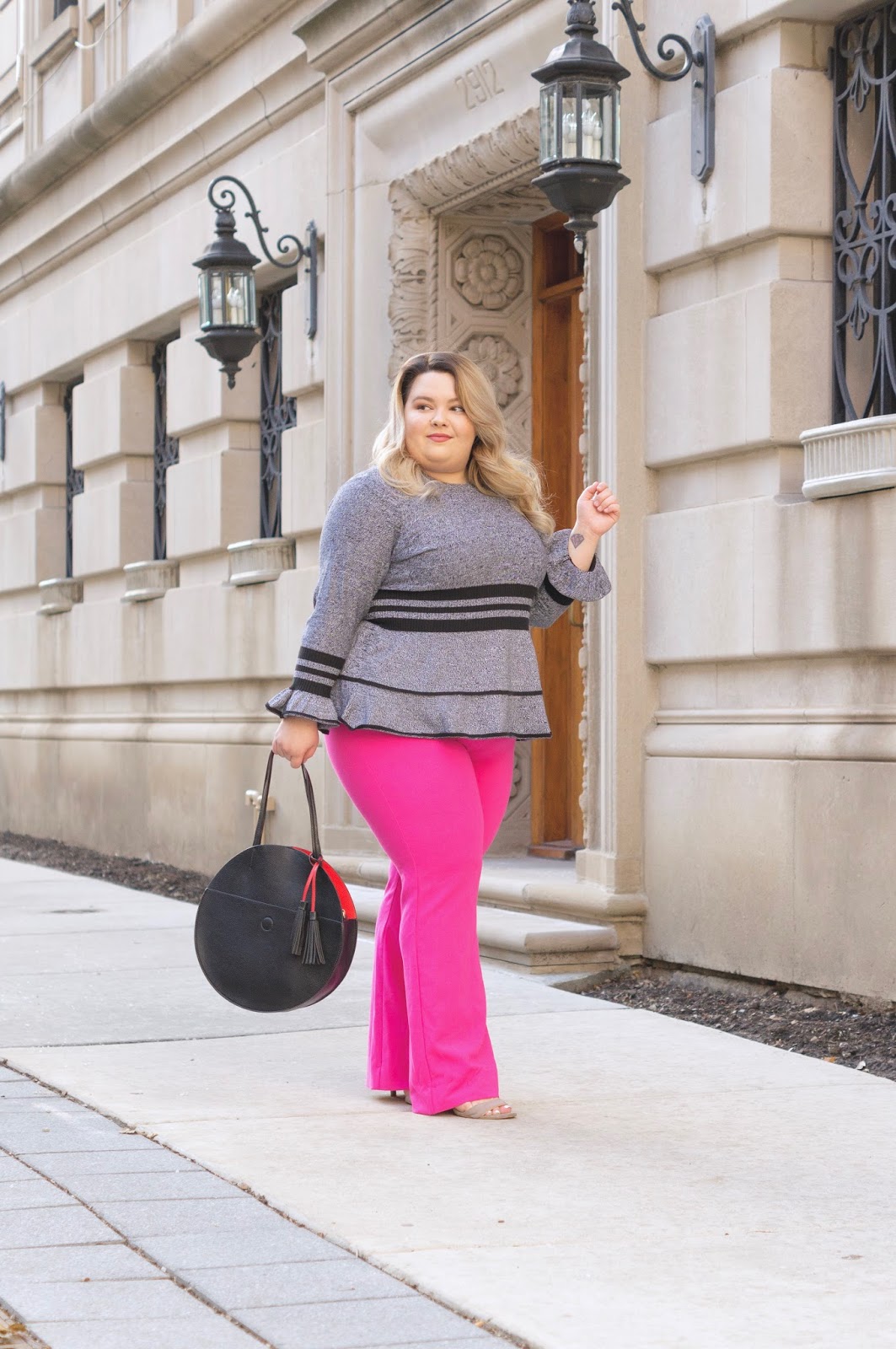 affordable plus size clothing, flattering plus size clothing, Natalie Craig, Natalie in the city, plus size fashion for women, plus model magazine, skorch magazine, Victoria Beckham for target, eloquii, peplum, stripes, Chicago model, midwest blogger, Chicago plus size fashion blogger, fashion forward, fatshion, embrace your curves, eff your beauty standards, body positive, anthropologie