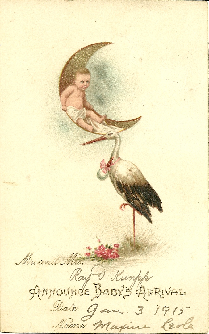 Heirlooms Reunited Cute Postcard Birth Announcement of Maxine Leola