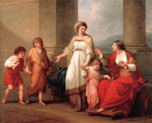 Cornelia, mother of the Gracchi, pointing to her children