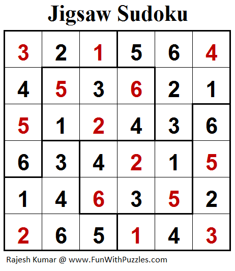 Jigsaw Sudoku (Mini Sudoku Series #94) Solution