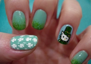Hello Kitty Happy St Patrick's Day Irish nail art nails