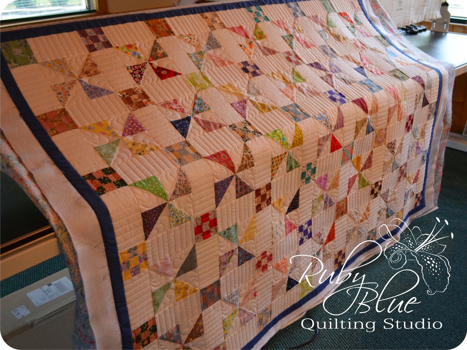 Ruby Blue Quilting Studio Machine Quilting Scrappy Pinwheels