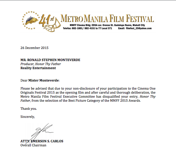 MMFF 2015 Honor thy Father