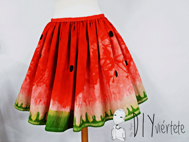 DIY-tintes iberia-teñir-rojo-verde-verano-fruta-sandía-estampado-melón-watermelon-falda-pepefalda-newlook-1