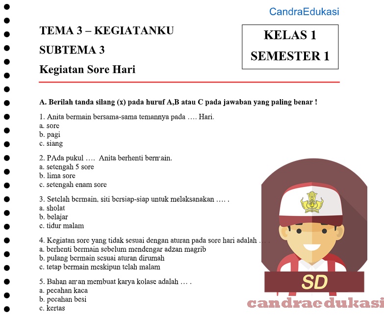 Soal Tematik Kelas 1 Tema 3 Subtema 3 Semester 1