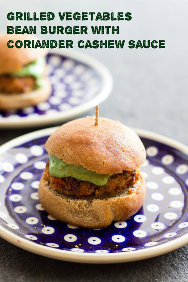 How to make vegan bean burger recipe grilled veggie burger vegan slider cilantro cashew sauce coriander cashew sauce www.oneteaspoonoflife.com