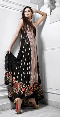 Black Color A-line Dress - Long Salwar Kameez ~ Ladies Fashion Style