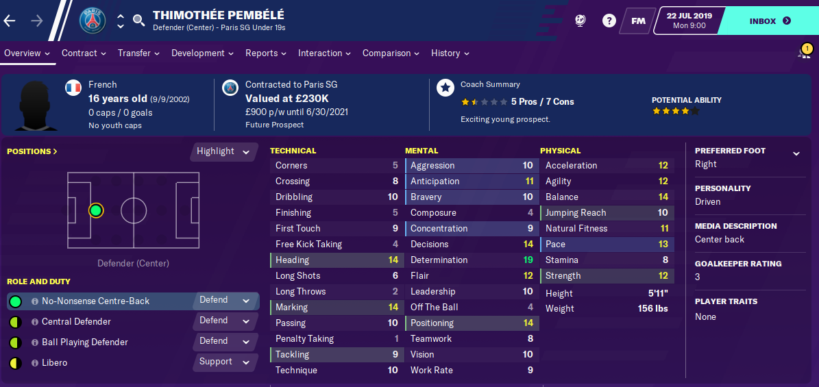 Thimothee Pembele: Starting Attributes in FM2020 Thimothee Pembele: Starting Attributes in FM2020