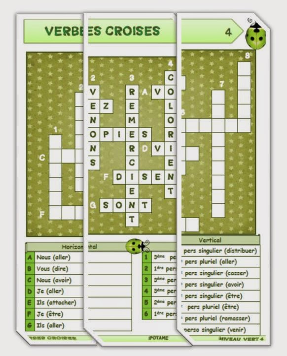 IPOTÂME.TÂME CE1 / 2 conjugaison mots croisés verbes 3ème groupe et particularités