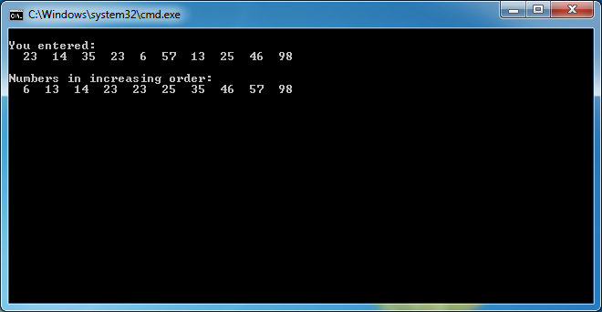 Code Box C: program to sort list of numbers in increasing order in C.
