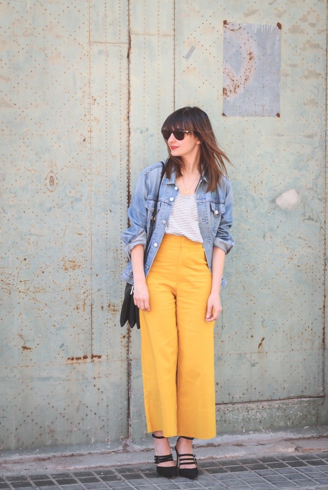 Yellow culotte look