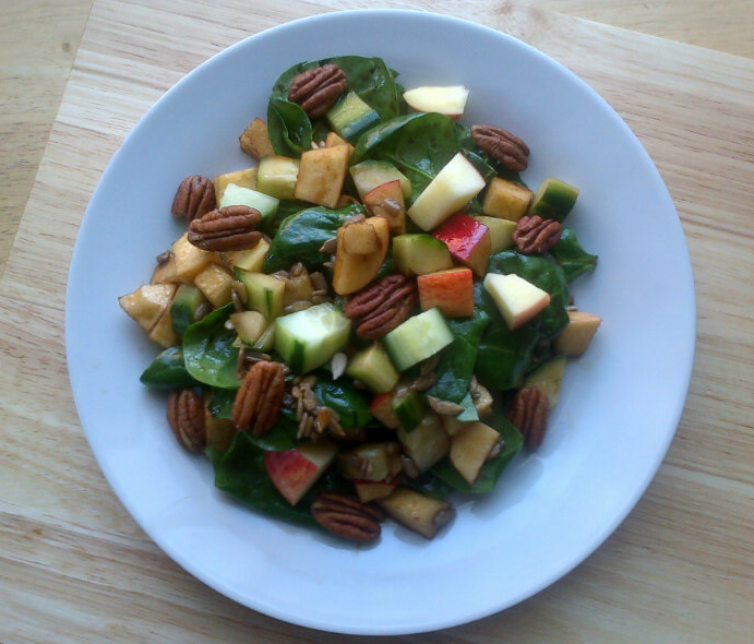 Rocket and Roses Vegan Kitchen Apple, Pecan, Baby Spinach Salad with