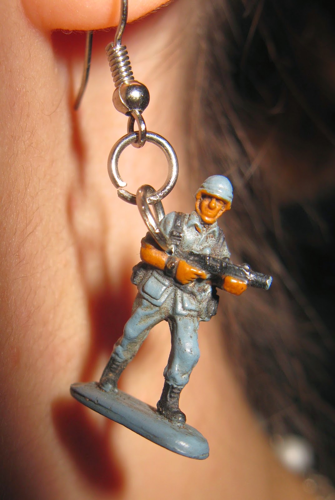 Glue and Random Objects Army Man Earrings