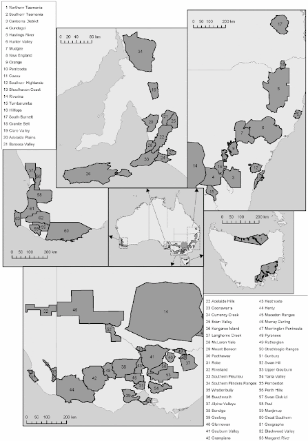 The formally recognized wine-making regions of Australia