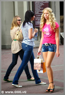 Blonde girl in jean shorts 
