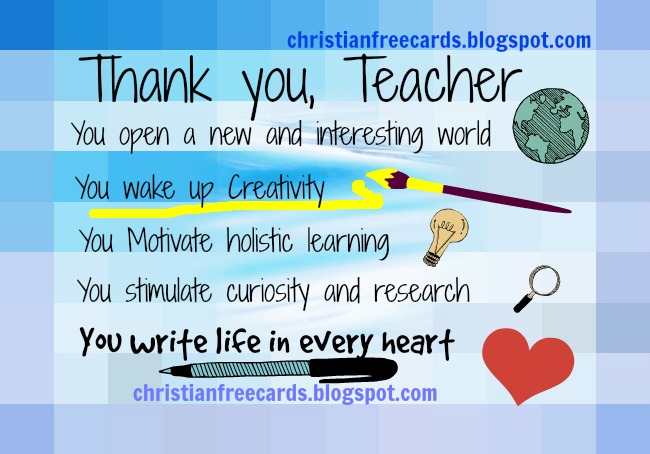 Thank you, Teacher Nice Card . Free Cards to give thanks to a teacher, professor, free image for a special teacher give thanks for a short school speech. Happy Teacher's day.