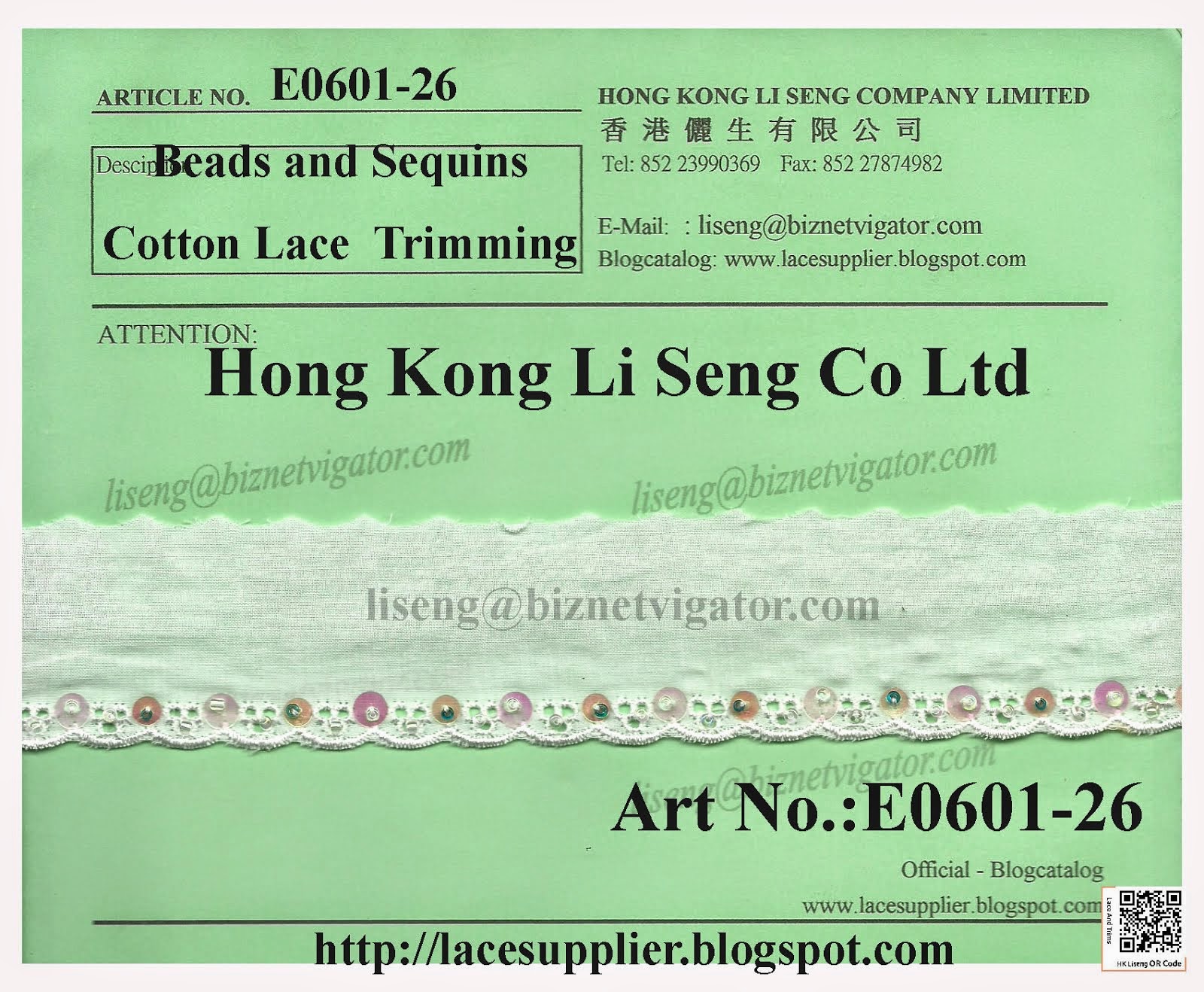 Cotton Lace Trims With Beads and Sequins Manufacturer - Hong Kong Li Seng Co Ltd