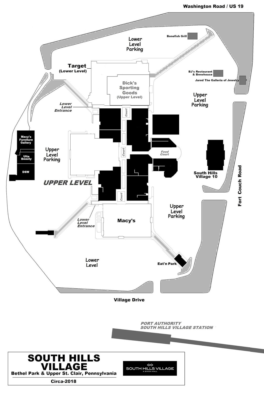 South Hills Village Store Map Mall Hall Of Fame