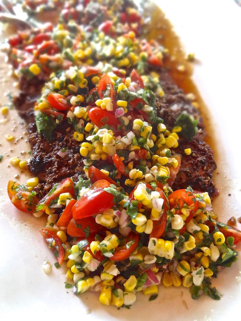 Scrumpdillyicious DryRubbed Flank Steak with Grilled Corn Salsa