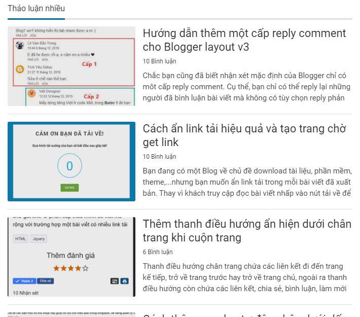 Tạo widget xếp hạng các bài đăng có bình luận nhiều nhất