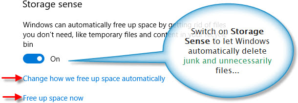 Windows Storage sense activation button