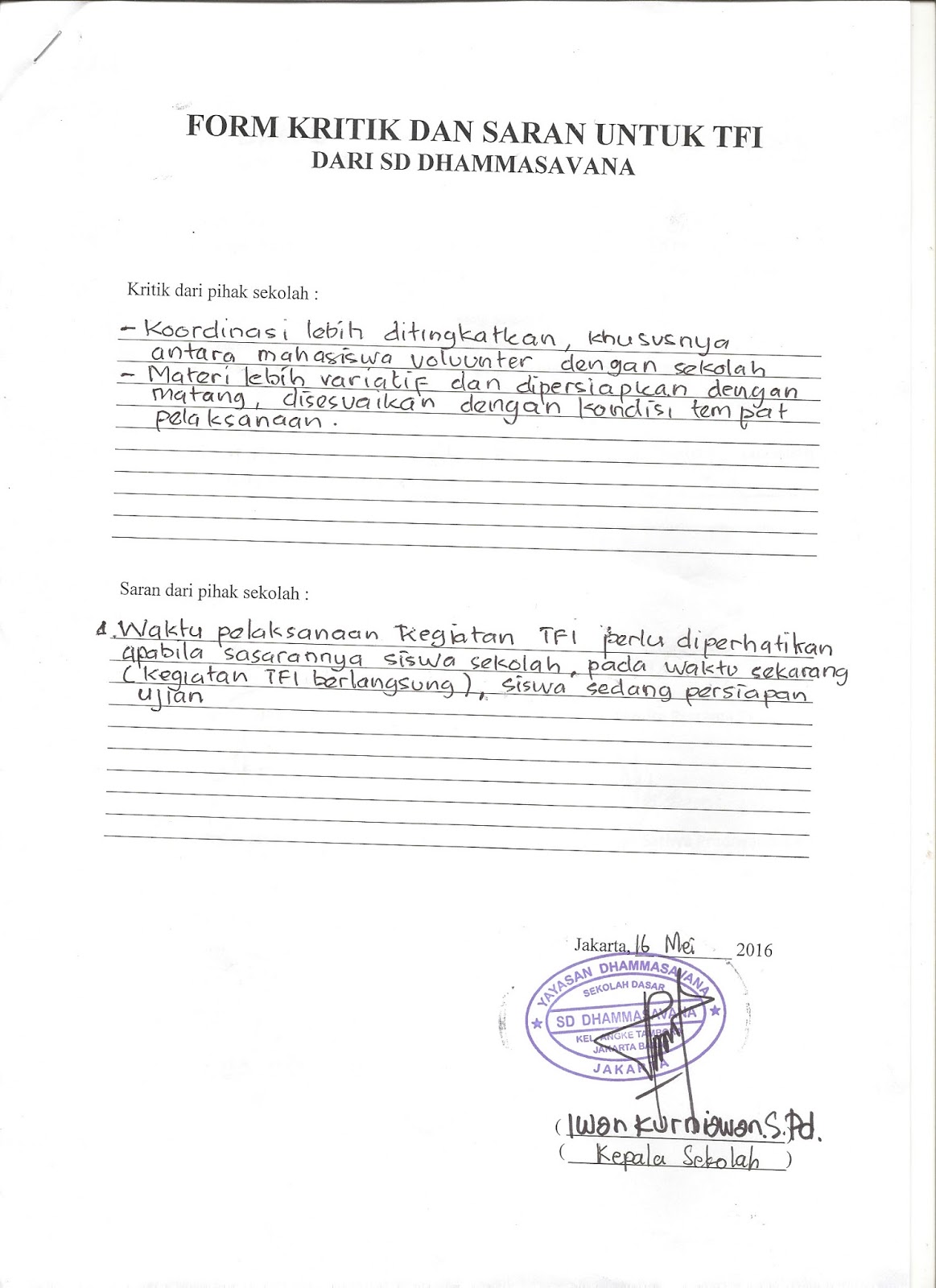 Binusian Dhammasavana Teaching Kritik Amp Saran Dari Pihak Sekolah