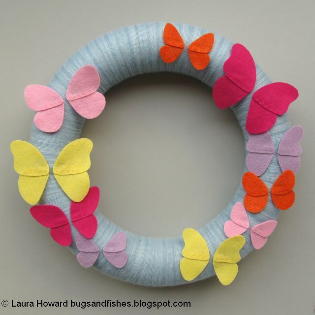 DIY June Felt Butterflies Summer Wreath Tutorial felt butterfly wings glued in position on the wreath