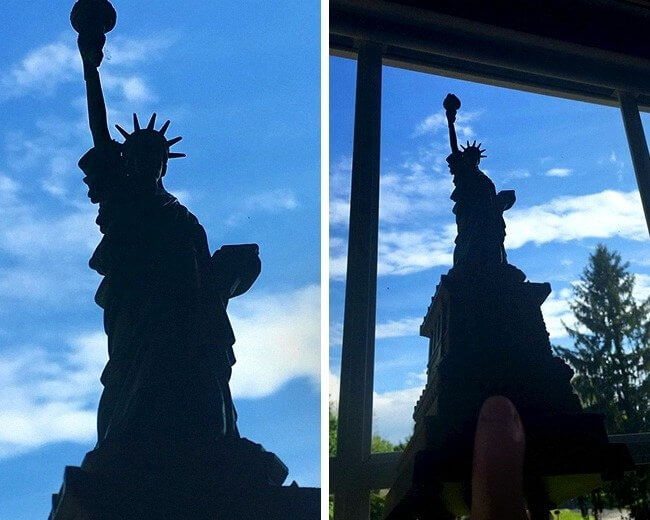 15 Hilarious Pictures That Show The Reality Behind Social Media Profiles - He took 'Statue' of liberty too seriously!