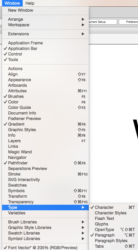 Vector a Logo in Illustrator: Character Dialog Box in Typography.