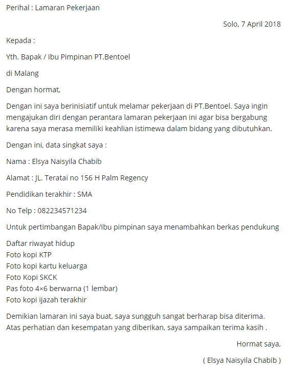 25 Contoh Surat Lamaran Kerja Yang Baik Benar Inggris