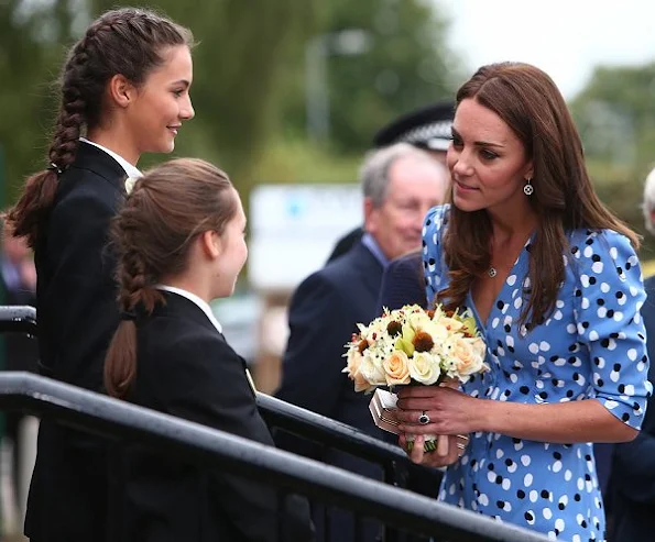 Kate Middleton wore Altuzurra Aimee Polka-dot Button-front Dress, LK Bennett Fern Pump and Clutch