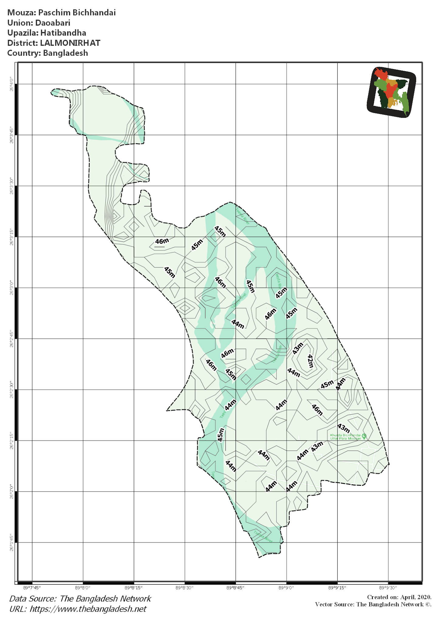 Map of Paschim Bichhandai Mouza of Hatibandha Upazila, LALMONIRHAT Map of Paschim Bichhandai Mouza of Hatibandha Upazila, LALMONIRHAT, Bangladesh.