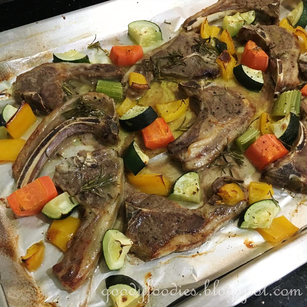 GoodyFoodies Recipe OnePan Lamb Chops with Roasted Vegetables