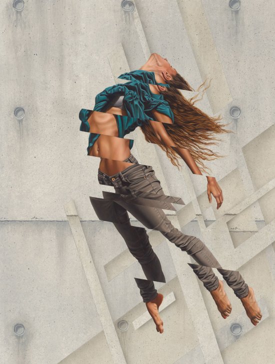 As incríveis pinturas e murais foto-realistas com mulheres e glitches de James Bullough James Bullough arte pinturas murais mulheres glitches foto realistas beleza