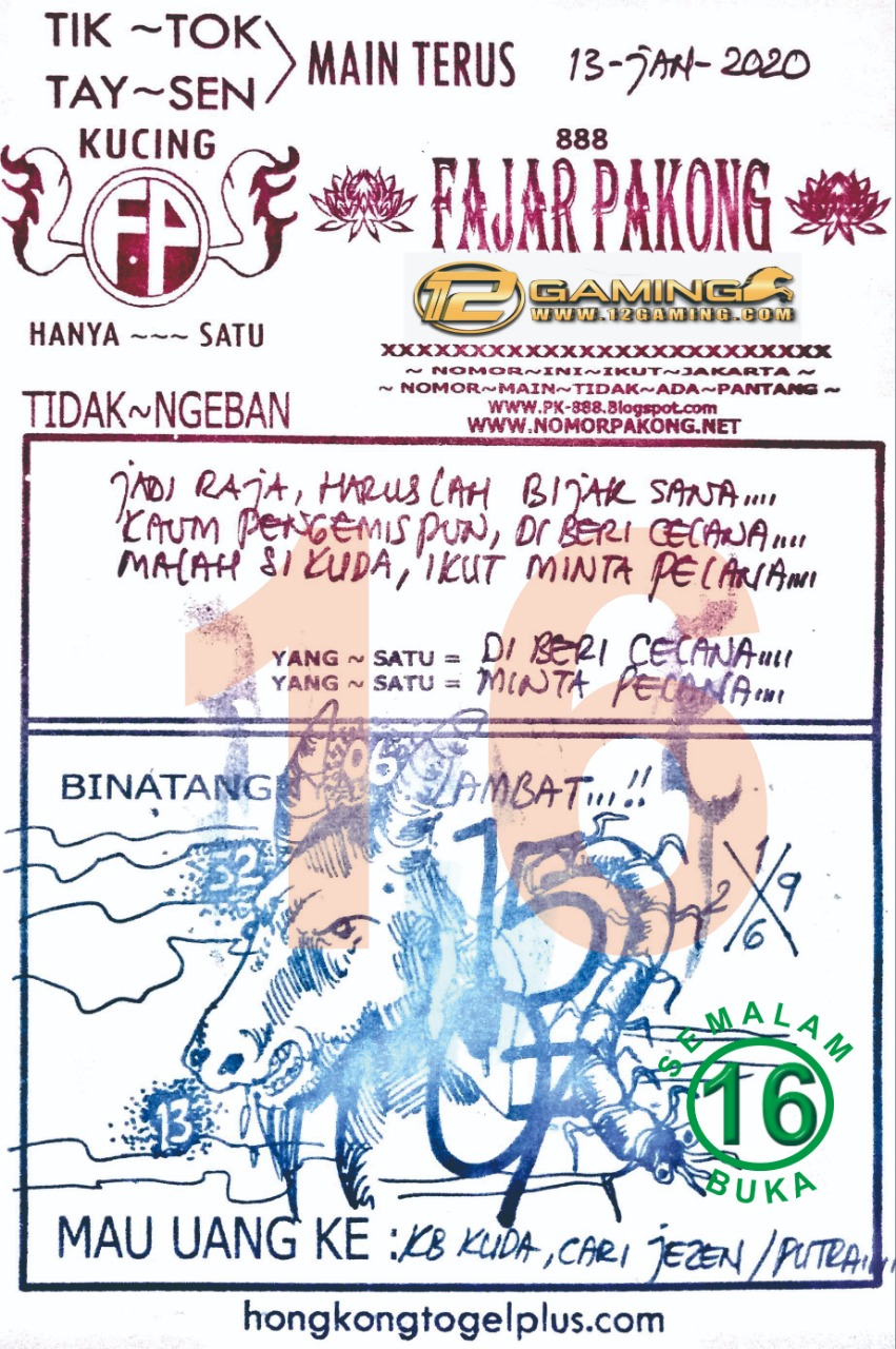 Prediksi Syair Hk 13 Januari 2020 Pangkalantoto