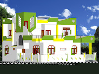 Foto de diseño de casa grande colorida verde amarillo 