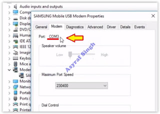 modem properties - port