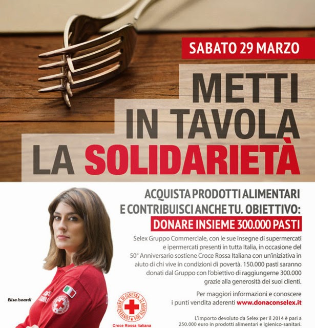 il 29 marzo 2014 prima giornata di raccolta di prodotti alimentari nei supermercati che verranno distribuiti ai bisognosi dalla croce rossa italiana