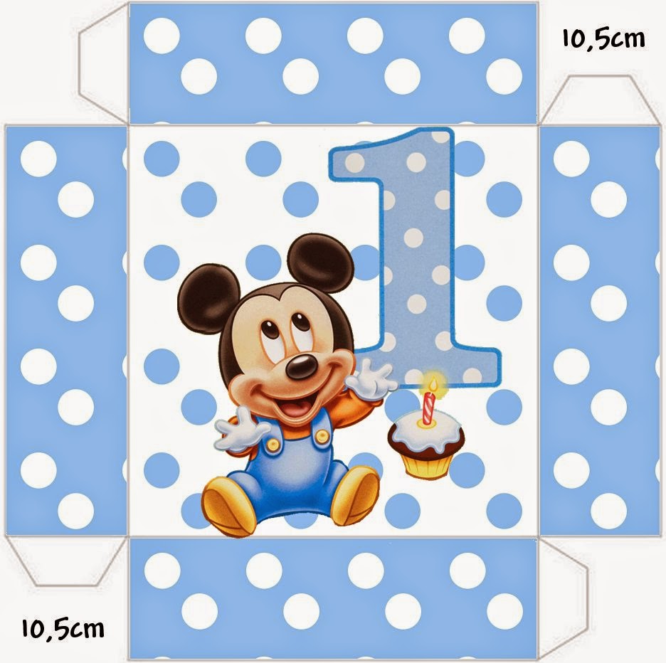 Mickey Primer Año con Lunares: Cajas para Imprimir Gratis. Este modelo es para hacer la invitación - cajita.