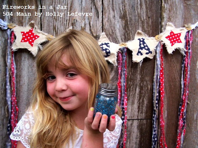 Fun for the kids - how to make Fireworks in a Jar Little gril holding 4th of July craft
