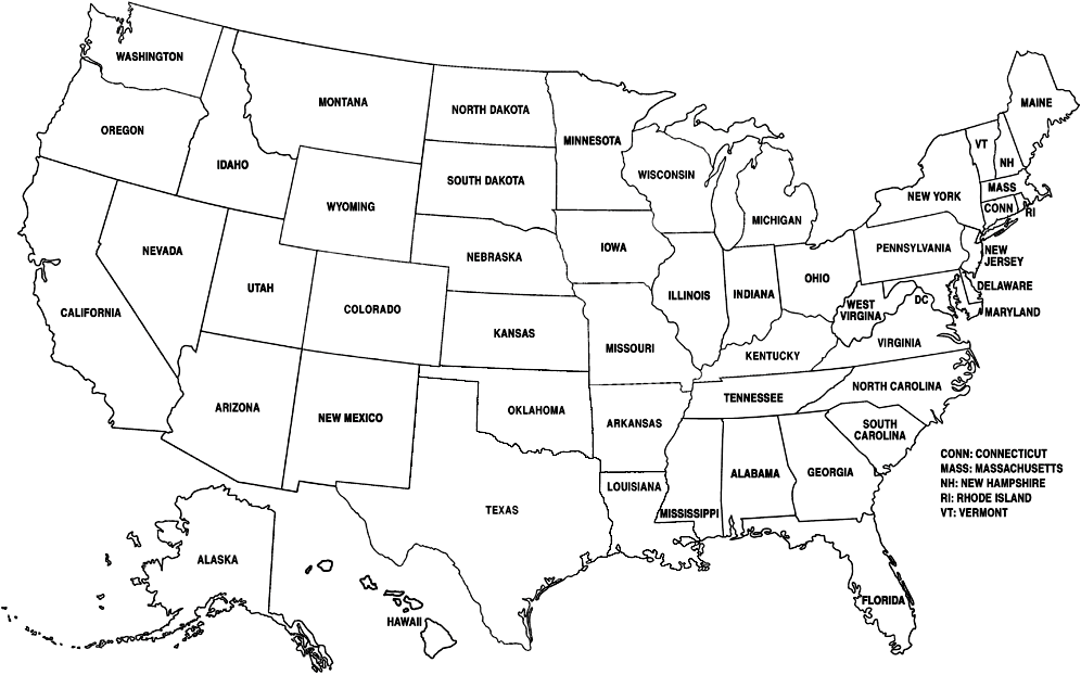 Blank Usa Maps Fill In The Blanks | White Gold