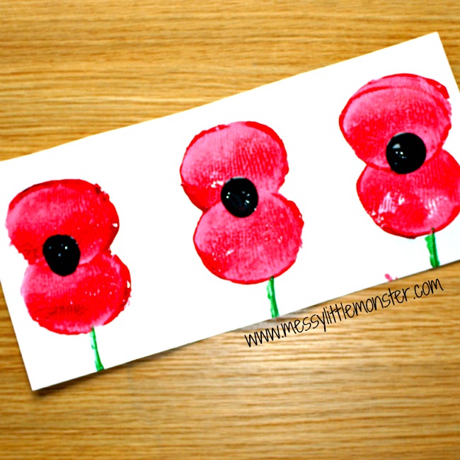 Remembrance Day poppies in field potato print craft for preschoolers upwards eyfs