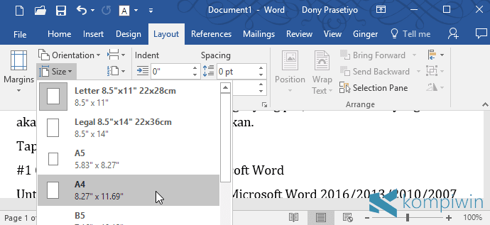 cara ubah ukuran kertas di microsoft word