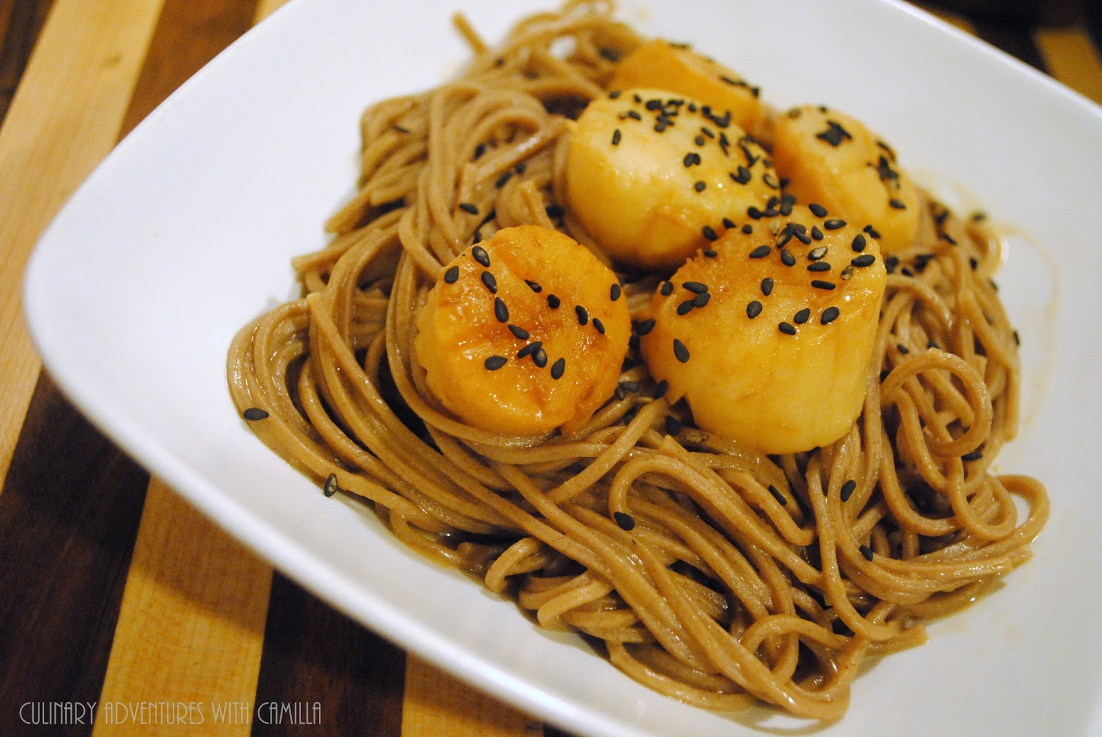 Tamarind Scallops Over Soba Noodles for FishFridayFoodies