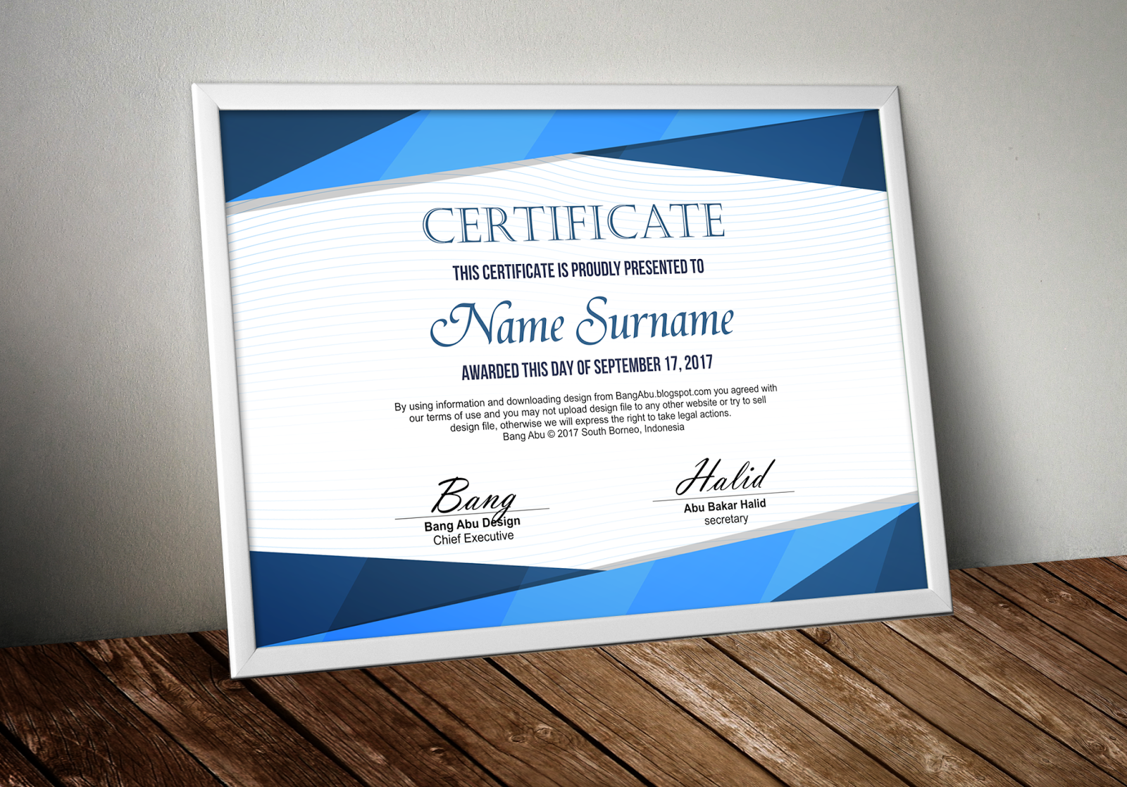 Elegant Certificate Background Geometric Blue Bang Abu