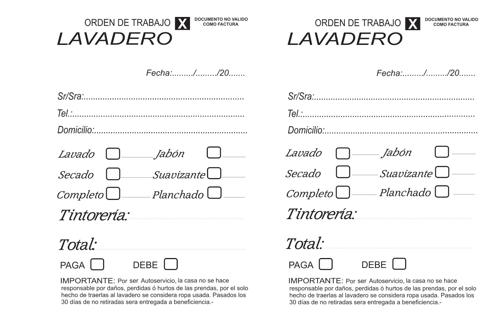 CRISYMAR IMPRENTA INTEGRAL: TALONARIOS (TICKETS) PARA LAVADEROS