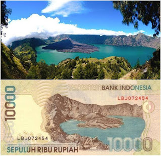 gunung rinjani objek gambar uang