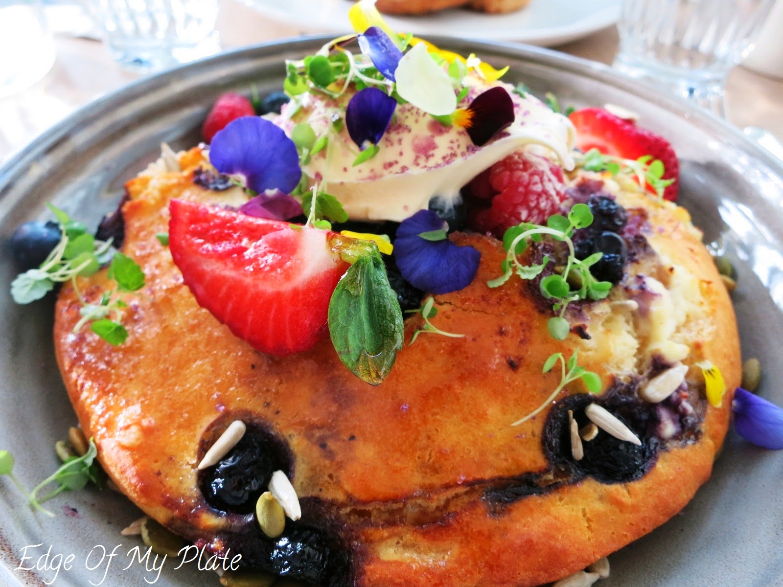 hotcakes Kettle black ricotta berries edible flowers microgreens doublecream
