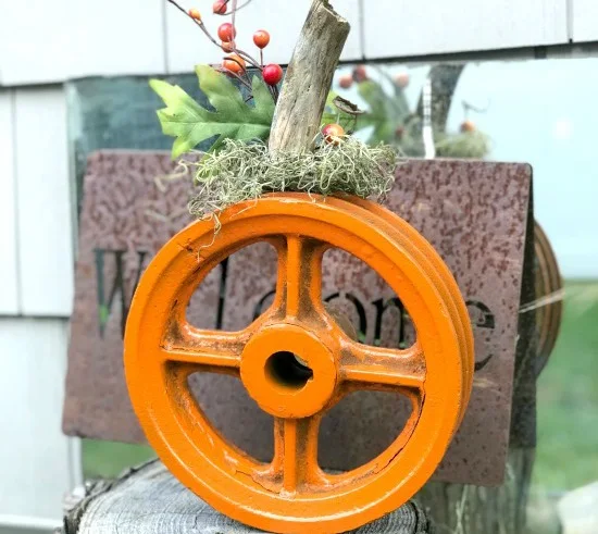 DIY Metal Wheel Pumpkin