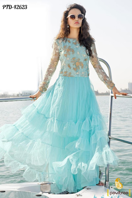 Sky Floor Length Gown Style Anarkali Suit